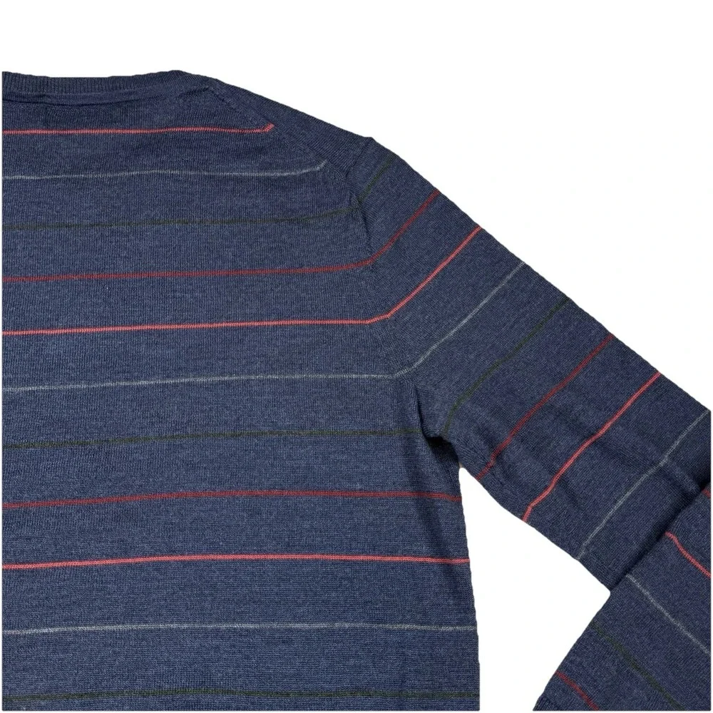Banana Republic 100% Merino Wool Crew Neck Sweater Blue Striped Mens Large